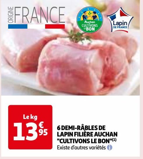 6 DEMI-RÀBLES DE LAPIN FILIÈRE AUCHAN ¨CULTIVONS LE BON¨