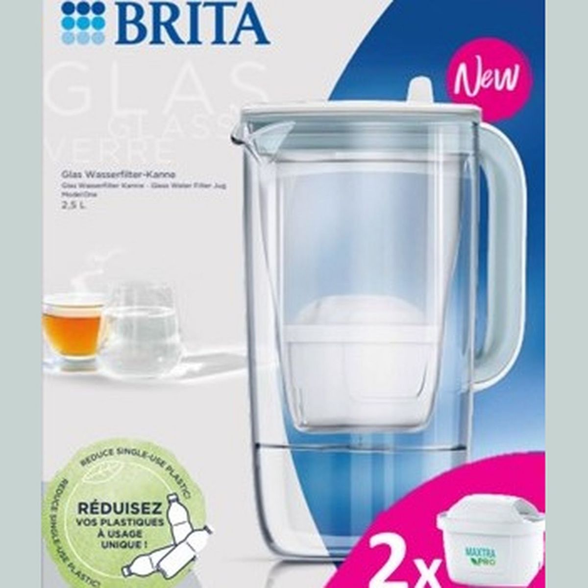 CARAFE FILTRANTE EN VERRE + 2 CARTOUCHES