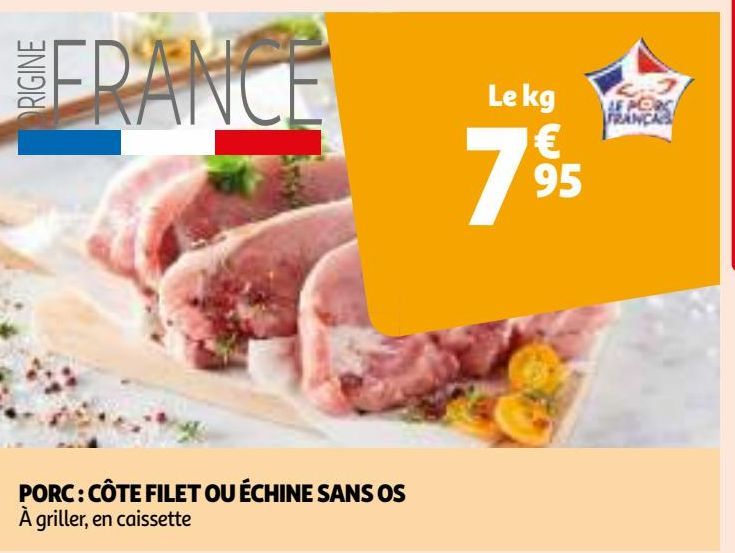 PORC : CÔTE FILET OU ÉCHINE SANS OS