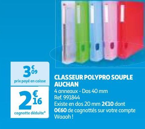 CLASSEUR POLYPRO SOUPLE AUCHAN