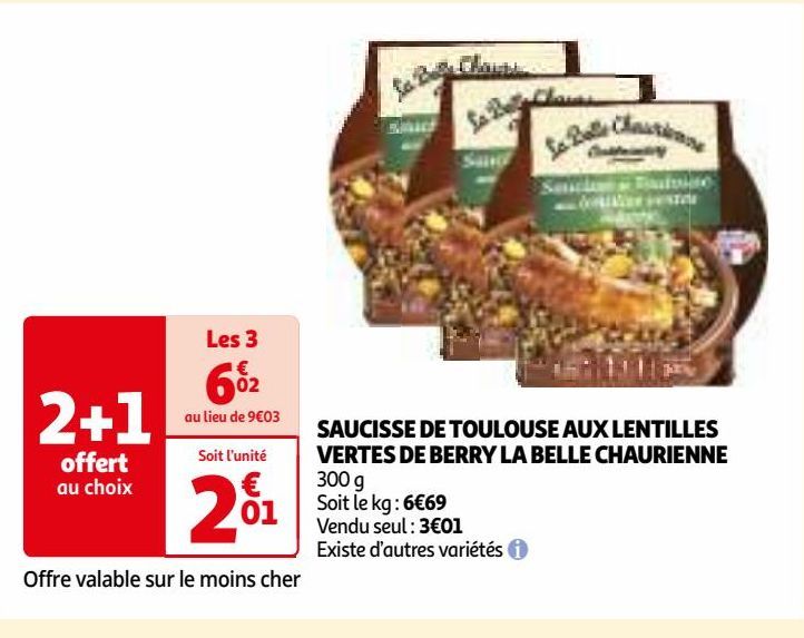 SAUCISSE DE TOULOUSE AUX LENTILLES VERTES DE BERRY LA BELLE CHAURIENNE