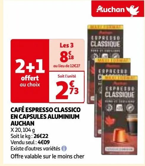 café espresso classico en capsules aluminium auchan