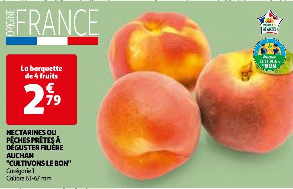 NECTARINES OU PÊCHES PRÊTES À DÉGUSTER FILIÈRE AUCHAN "CULTIVONS LE BON"