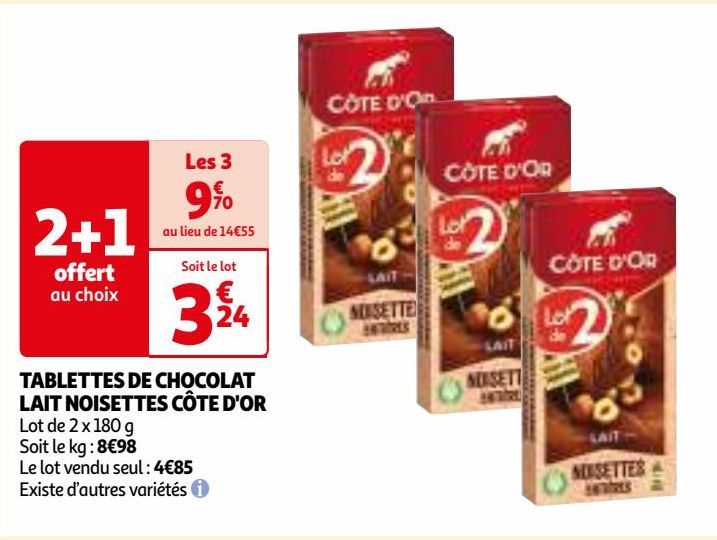 TABLETTES DE CHOCOLAT LAIT NOISETTES CÔTE D'OR