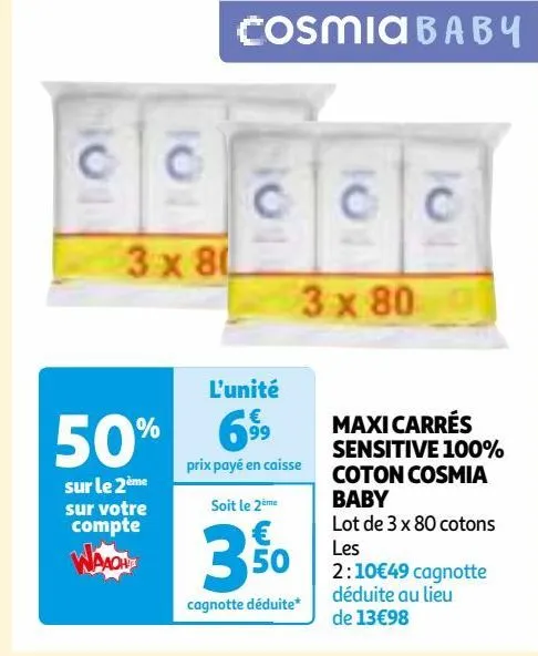 maxi carrés sensitive 100% coton cosmia baby