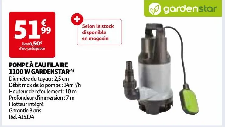 pompe à eau filaire 1100 w gardenstar