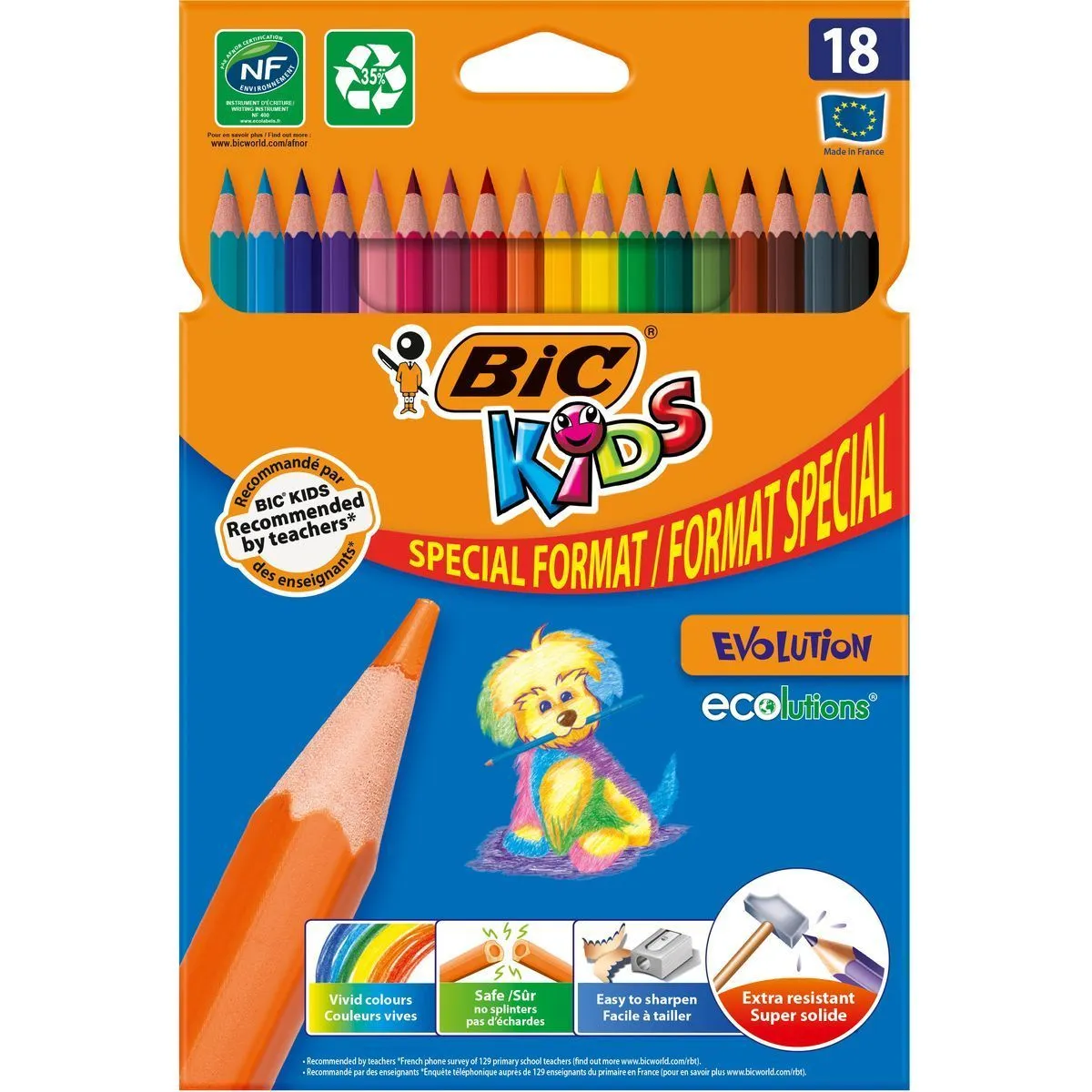 18 crayons de couleur kids ecolutions bic