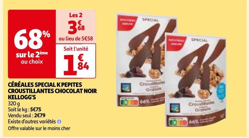 CÉRÉALES SPECIAL K PEPITES CROUSTILLANTES CHOCOLAT NOIR KELLOGG'S