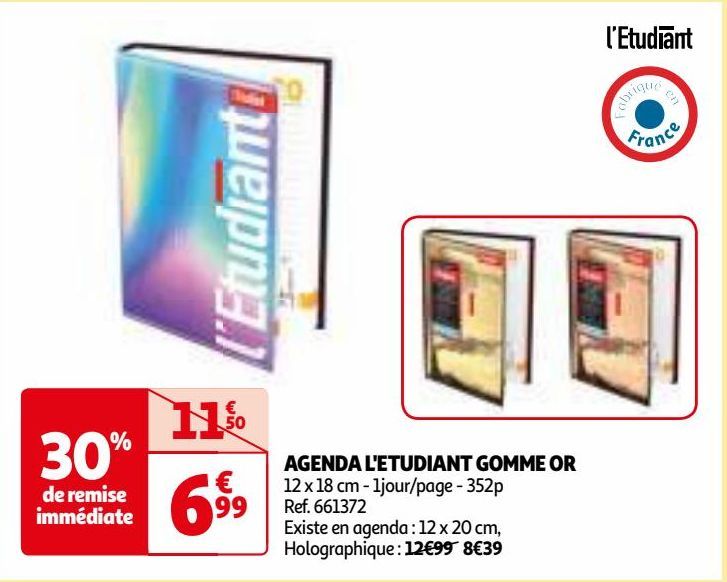 AGENDA L'ETUDIANT GOMME OR