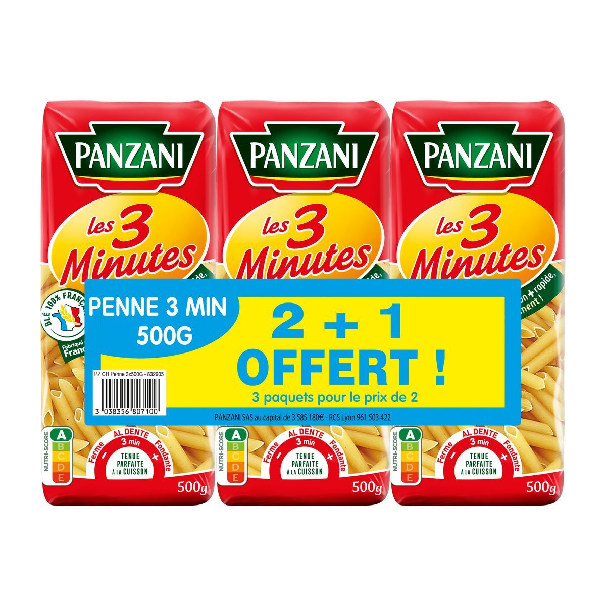 PÂTES PENNE LES 3 MINUTES PANZANI