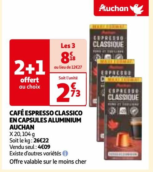 CAFÉ ESPRESSO CLASSICO EN CAPSULES ALUMINIUM AUCHAN