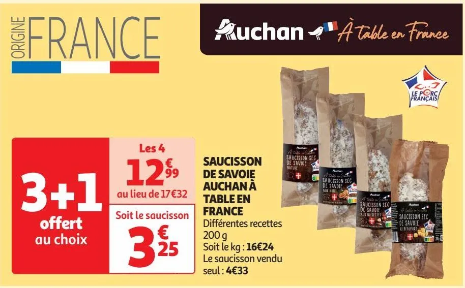 saucisson de savoie auchan à table en france