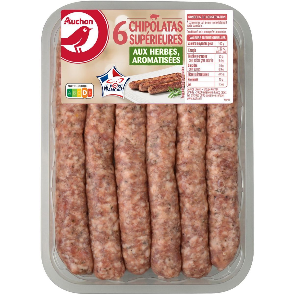 CHIPOLATAS SUPERIEURES OU AUX HERBES AUCHAN