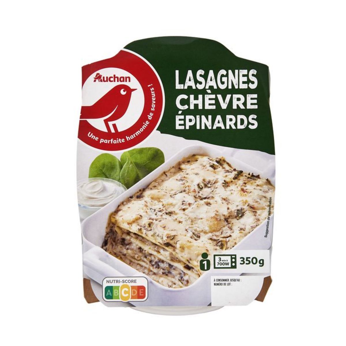 LASAGNES CHÈVRE ÉPINARDS AUCHAN