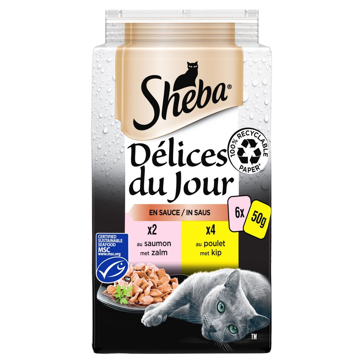 SACHETS FRAÎCHEUR EN SAUCE POUR CHAT AU SAUMON ET AU THON SHEBA