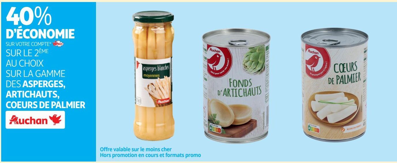 LA GAMME DES ASPERGES, ARTICHAUTS, COEURS DE PALMIER AUCHAN