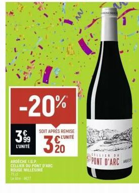 Profitez des -20% sur le Millésime Late 27 - Cellier du Pont d'Arc Ardeche Lup 75x1 l'unité !