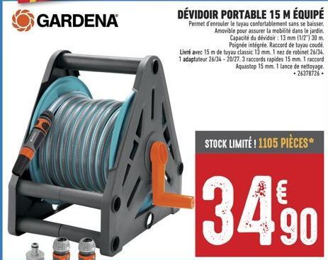 Gardena Dévidoir Portable 15 M Équipé: Fini le Dos Courbé - 13mm(1/2) - 30m
