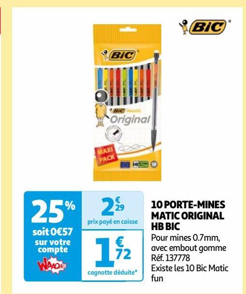 10 PORTE-MINES  MATIC ORIGINAL  HB BIC