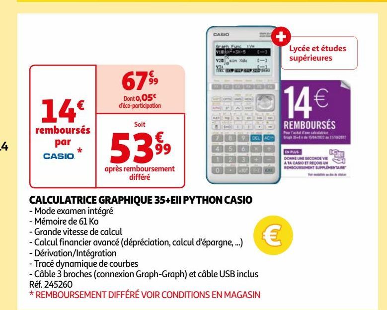 CALCULATRICE GRAPHIQUE 35+EII PYTHON CASIO