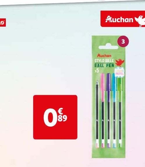 5 STYLOS BILLE PASTEL AUCHAN