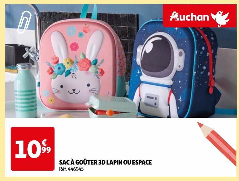  SAC À GOÛTER 3D LAPIN OU ESPACE