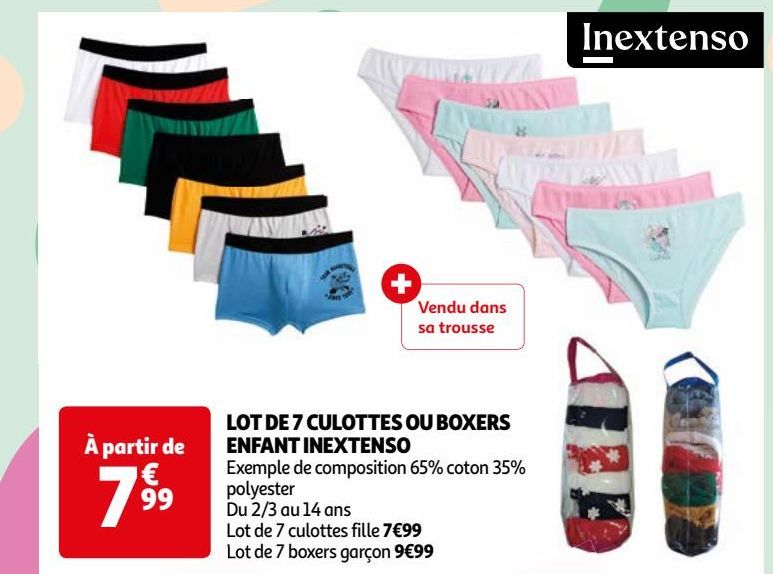 LOT DE 7 CULOTTES OU BOXERS  ENFANT INEXTENSO