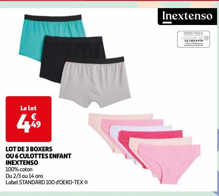  LOT DE 3 BOXERS  OU 6 CULOTTES ENFANT  INEXTENSO