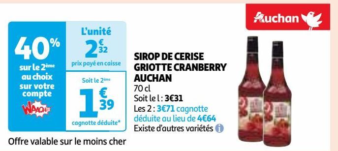 SIROP DE CERISE GRIOTTE CRANBERRY AUCHAN