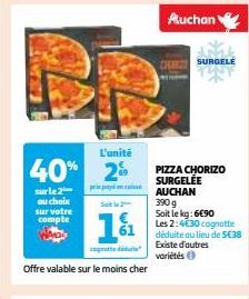 PIZZA CHORIZO SURGELÉE AUCHAN