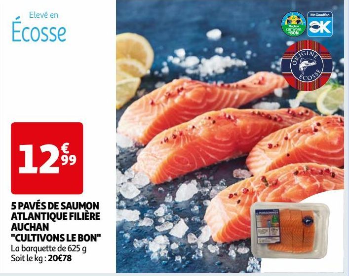 5 PAVÉS DE SAUMON ATLANTIQUE FILIÈRE AUCHAN "CULTIVONS LE BON"