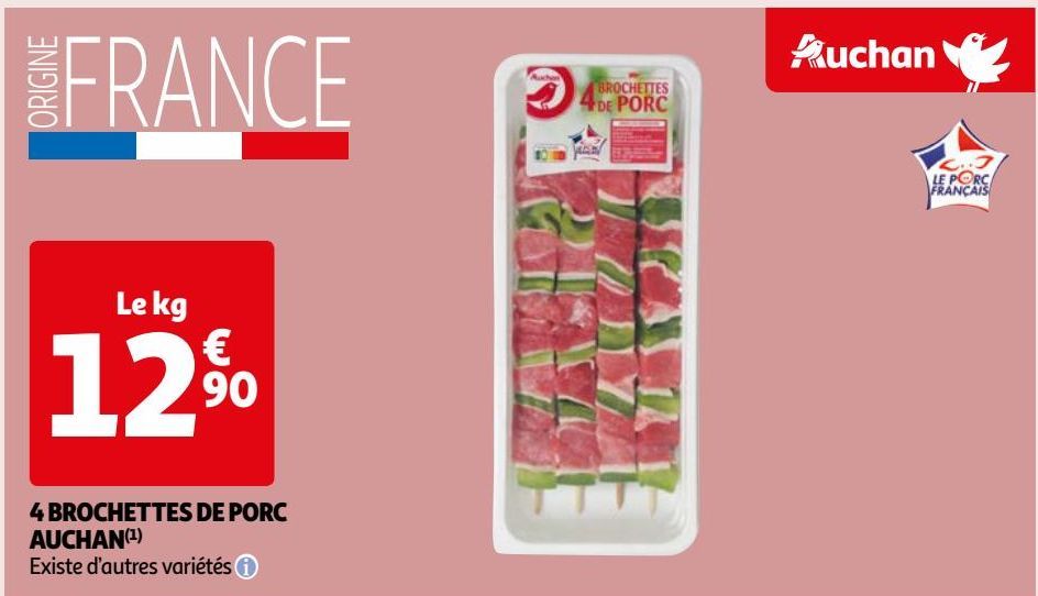 4 BROCHETTES DE PORC AUCHAN