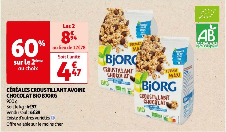 CÉRÉALES CROUSTILLANT AVOINE CHOCOLAT BIO BJORG