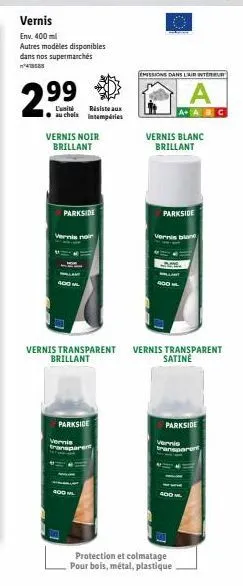 vernis brillant noir & transparent parkside: 400ml, résiste aux intempéries, 2.99€!