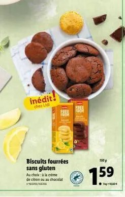 découvrez l'inédit chez lidl : biscuit fourré sans gluten en promo à 7.59€ (150g, au choix crème de citron ou chocolat) !