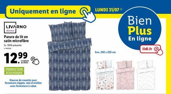 Livarno Home: Parure de lit en Satin Microfibre, Ex. 100% Polyester 43785 à 12.99€, Housse de Couette avec Fermeture Zippée et Taie d'Oreiller Incluses, En Production Écologique!