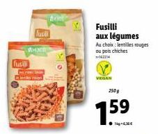 Produit Végétalien Fusilli - 250g - 159€ ! Lentilles Rouges ou Pois Chiches au Montant Réduit.