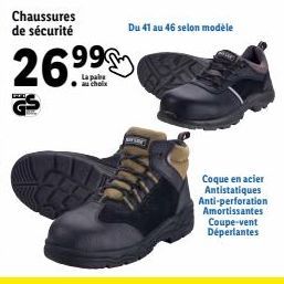 Chaussures de sécurité P - 26.99€/Paire: Antistatiques, Anti-perforation, Amortissantes, Coupe-vent, Déperlantes - Du 41 au 46!