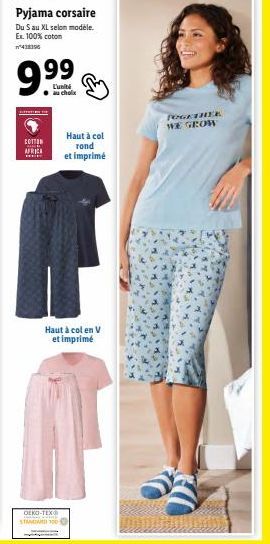 Le Pyjama Corsaire du S au XL : 100% coton, OEKO-TEX STANDARD-100, Haut à col rond et imprimé. Profitez de l'unité COTTON AFRICA E à 99€99! Togeth.We Grow.