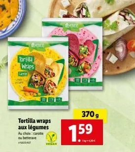 tortilla wraps aux légumes vegan vemonto : 370 g à 4,30€ - carotte ou betterave