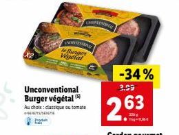 Produit Miniera: Unconventional Burger Végétal -34%! 3,99€ -> 2,63€. Choisissez: Classique ou Tomate!