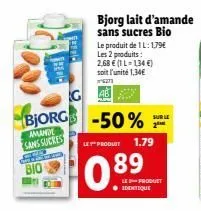 profitez du lait d'amande bio bjorg à -50% : 1l pour 1,79€, 2l pour 2,68€ !