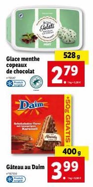 Gâteau au Daim Pradalt - +50g GRATIS à 2.79€ - Glace Menthe Chocolat 528g et 400g