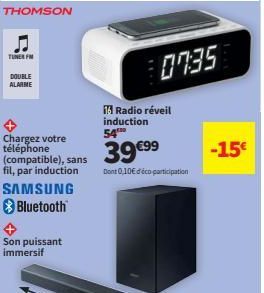 Réveil SAMSUNG Bluetooth avec Radio Induction 54⁰⁰⁰ : Double Alarme & Son Puissant Immersif !39€99 Promo