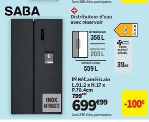 Distributeur d'Eau Refrigérée Inox Antracite 559L - 799€ 699€ - L.91.2 x H.17 x P.70.4cm