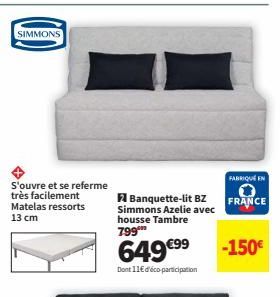 Banquette-lit BZ Simmons Azelie: Ressorts 13 cm + Housse Tambre 799⁰⁰, -150€ - 649€99!