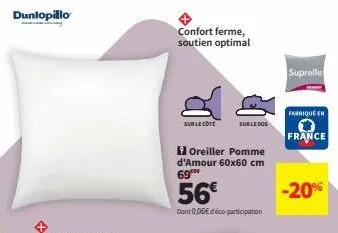 oreiller dunlopillo confort ferme -60% : soutien optimal & fabriqué en france !