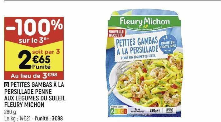 petites gambas à la persillade penne aux légumes du soleil fleury michon