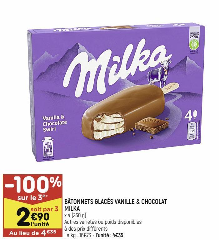 bâtonnets glacés vanille & chocolat Milka