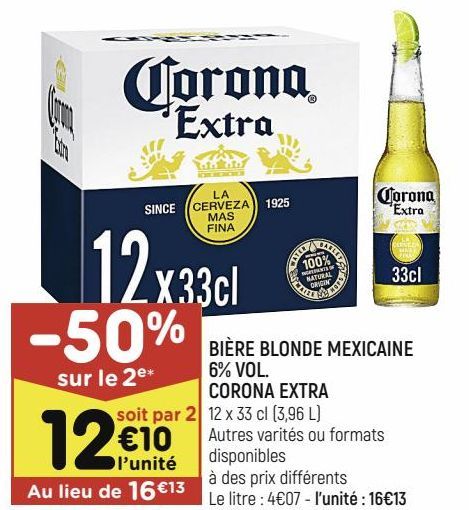 bière blonde mexicaine 6% vol. Corona extra